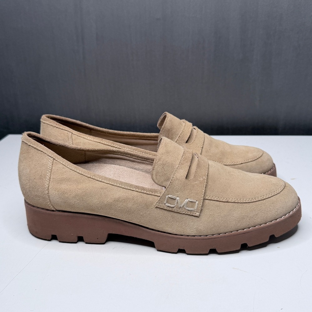 Vionic Cheryl II Loafer Women 11 Tan Suede Lug Sole Penny Slip On Comfort Preppy